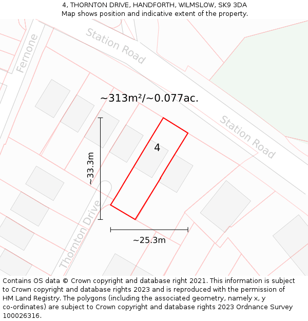 4, THORNTON DRIVE, HANDFORTH, WILMSLOW, SK9 3DA: Plot and title map