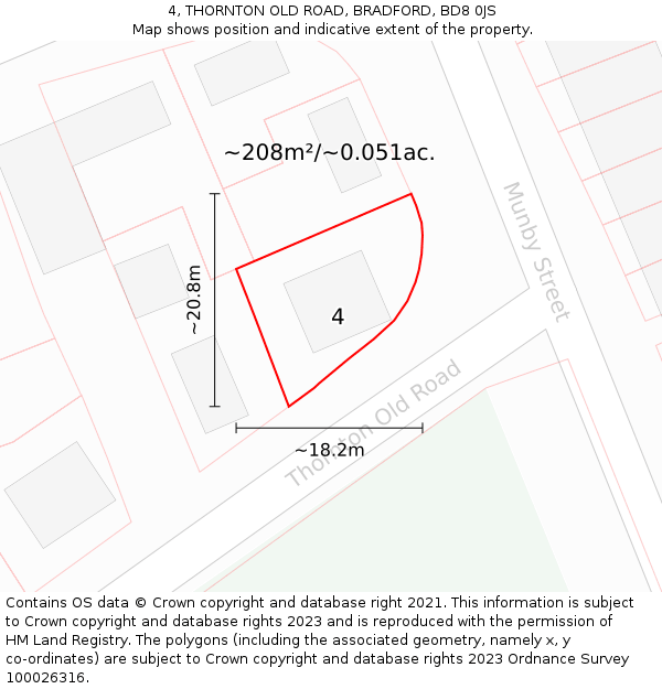 4, THORNTON OLD ROAD, BRADFORD, BD8 0JS: Plot and title map