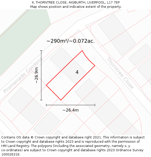 4, THORNTREE CLOSE, AIGBURTH, LIVERPOOL, L17 7EP: Plot and title map