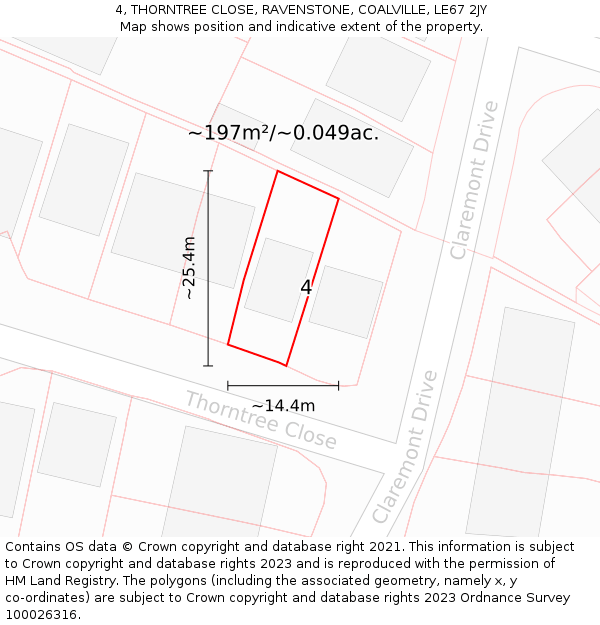 4, THORNTREE CLOSE, RAVENSTONE, COALVILLE, LE67 2JY: Plot and title map