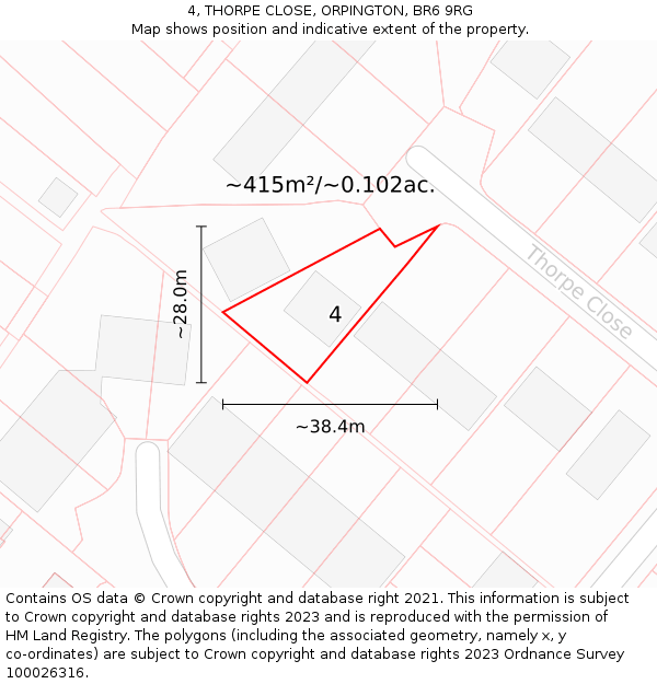 4, THORPE CLOSE, ORPINGTON, BR6 9RG: Plot and title map