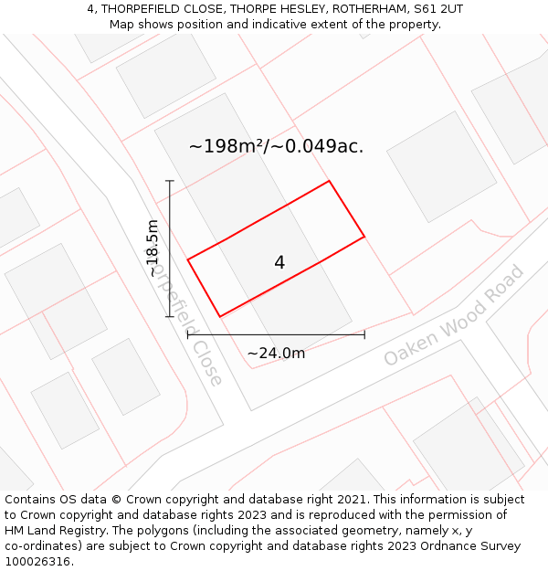 4, THORPEFIELD CLOSE, THORPE HESLEY, ROTHERHAM, S61 2UT: Plot and title map