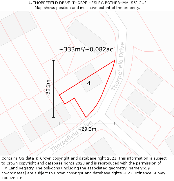 4, THORPEFIELD DRIVE, THORPE HESLEY, ROTHERHAM, S61 2UF: Plot and title map