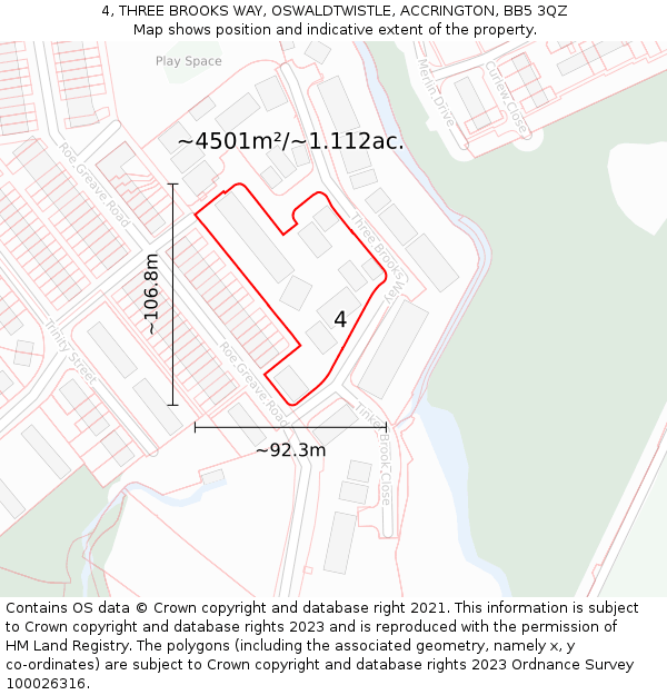 4, THREE BROOKS WAY, OSWALDTWISTLE, ACCRINGTON, BB5 3QZ: Plot and title map