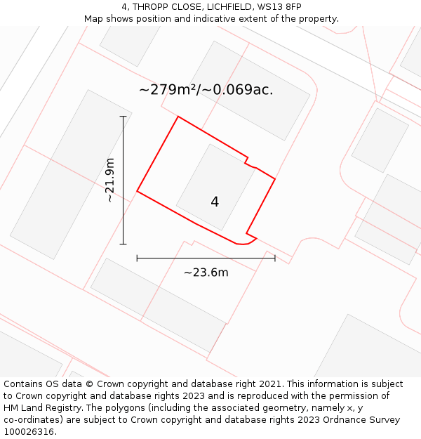 4, THROPP CLOSE, LICHFIELD, WS13 8FP: Plot and title map
