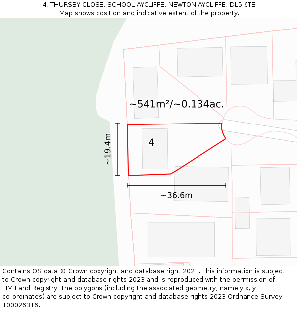 4, THURSBY CLOSE, SCHOOL AYCLIFFE, NEWTON AYCLIFFE, DL5 6TE: Plot and title map