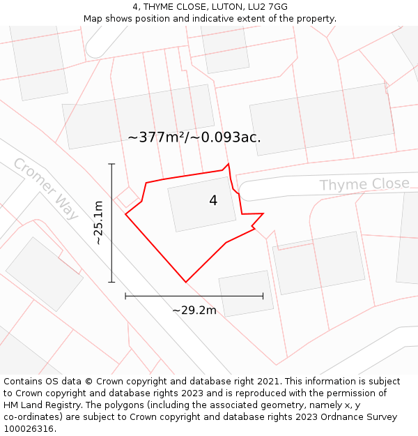 4, THYME CLOSE, LUTON, LU2 7GG: Plot and title map