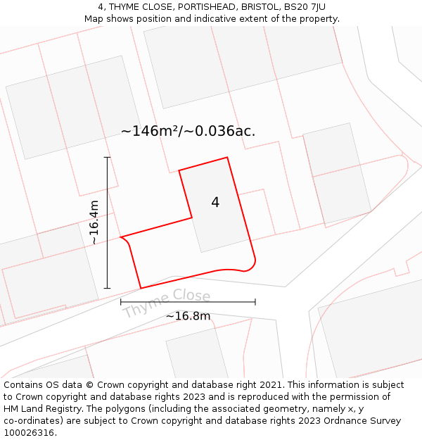 4, THYME CLOSE, PORTISHEAD, BRISTOL, BS20 7JU: Plot and title map