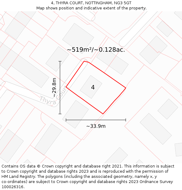 4, THYRA COURT, NOTTINGHAM, NG3 5GT: Plot and title map