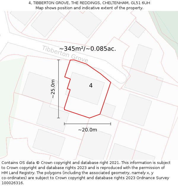 4, TIBBERTON GROVE, THE REDDINGS, CHELTENHAM, GL51 6UH: Plot and title map