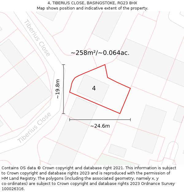 4, TIBERIUS CLOSE, BASINGSTOKE, RG23 8HX: Plot and title map