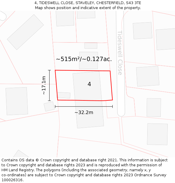 4, TIDESWELL CLOSE, STAVELEY, CHESTERFIELD, S43 3TE: Plot and title map