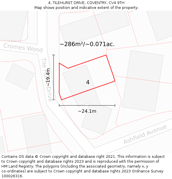 4, TILEHURST DRIVE, COVENTRY, CV4 9TH: Plot and title map