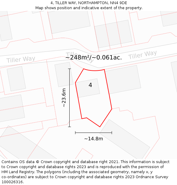 4, TILLER WAY, NORTHAMPTON, NN4 9DE: Plot and title map