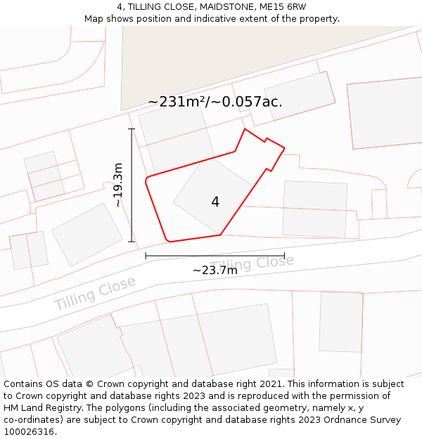 4, TILLING CLOSE, MAIDSTONE, ME15 6RW: Plot and title map