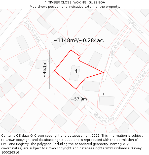 4, TIMBER CLOSE, WOKING, GU22 8QA: Plot and title map