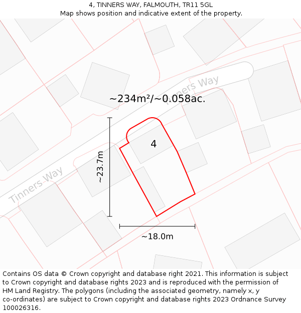 4, TINNERS WAY, FALMOUTH, TR11 5GL: Plot and title map