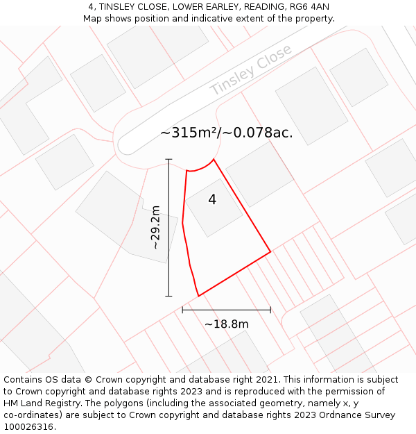 4, TINSLEY CLOSE, LOWER EARLEY, READING, RG6 4AN: Plot and title map