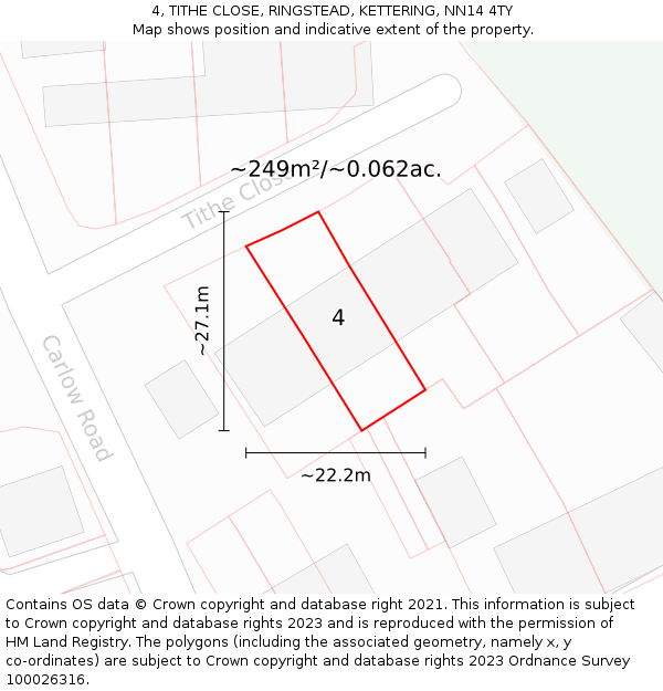 4, TITHE CLOSE, RINGSTEAD, KETTERING, NN14 4TY: Plot and title map