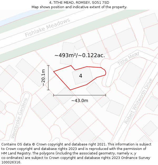4, TITHE MEAD, ROMSEY, SO51 7SD: Plot and title map