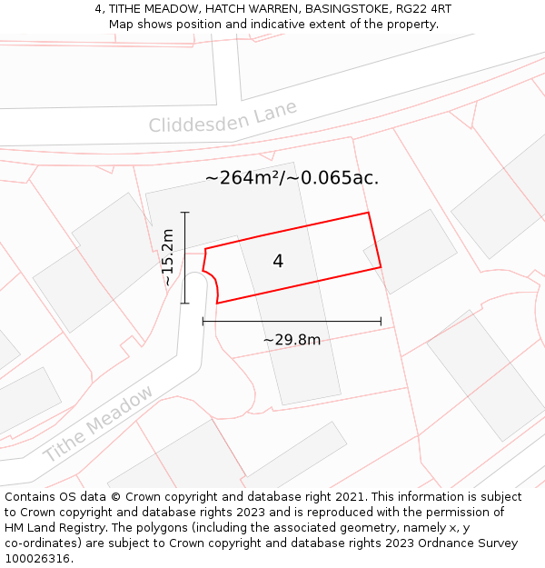 4, TITHE MEADOW, HATCH WARREN, BASINGSTOKE, RG22 4RT: Plot and title map