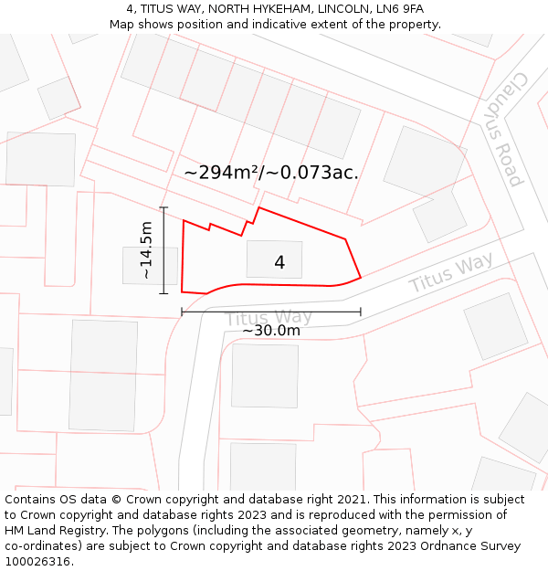 4, TITUS WAY, NORTH HYKEHAM, LINCOLN, LN6 9FA: Plot and title map