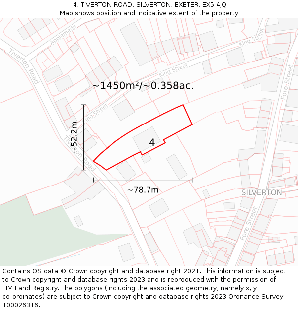 4, TIVERTON ROAD, SILVERTON, EXETER, EX5 4JQ: Plot and title map