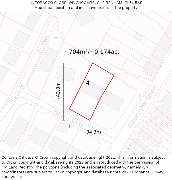 4, TOBACCO CLOSE, WINCHCOMBE, CHELTENHAM, GL54 5NE: Plot and title map