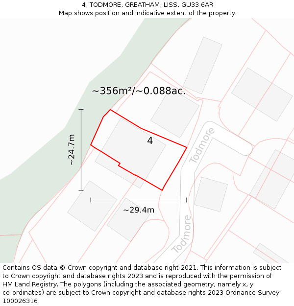 4, TODMORE, GREATHAM, LISS, GU33 6AR: Plot and title map