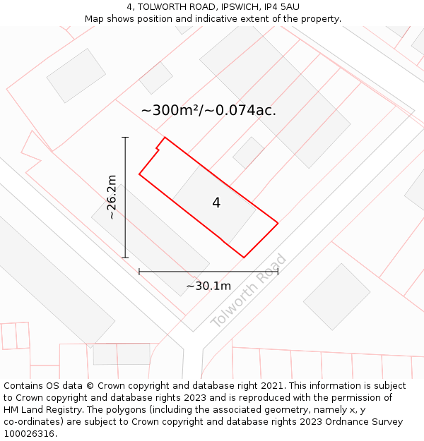 4, TOLWORTH ROAD, IPSWICH, IP4 5AU: Plot and title map