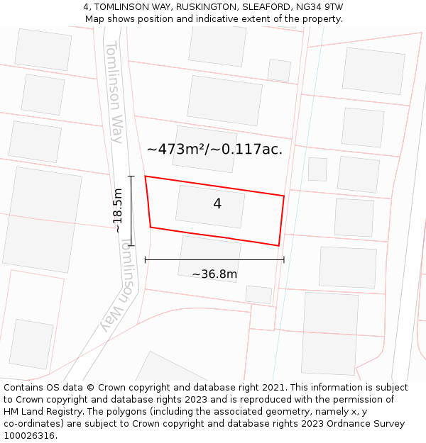 4, TOMLINSON WAY, RUSKINGTON, SLEAFORD, NG34 9TW: Plot and title map