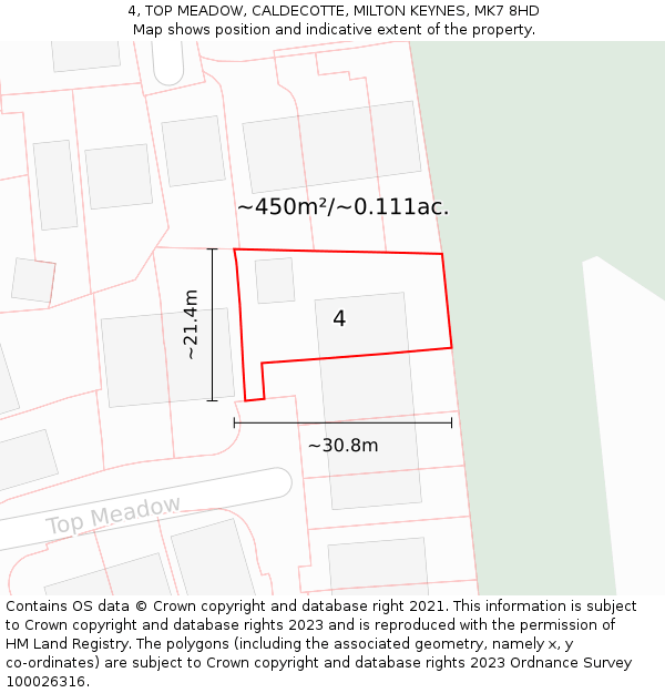 4, TOP MEADOW, CALDECOTTE, MILTON KEYNES, MK7 8HD: Plot and title map