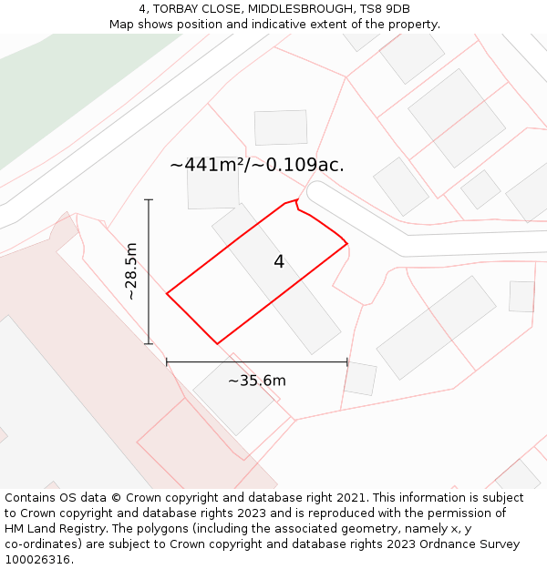 4, TORBAY CLOSE, MIDDLESBROUGH, TS8 9DB: Plot and title map