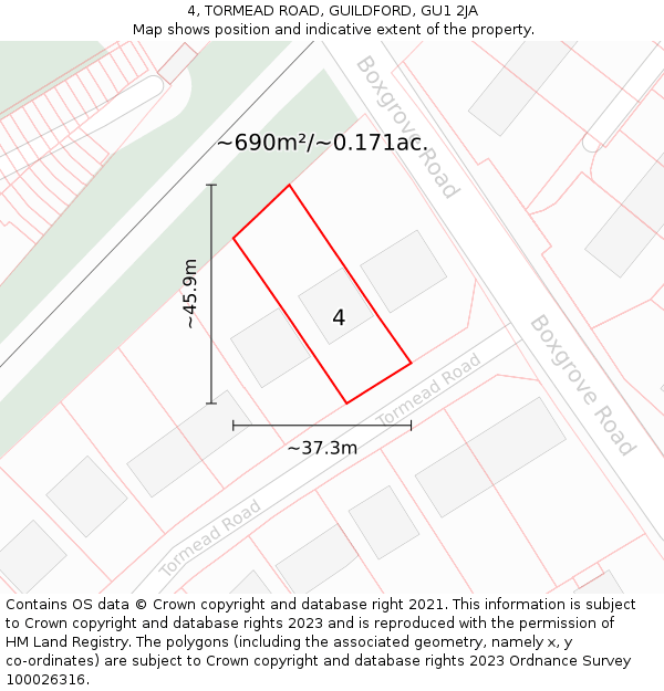4, TORMEAD ROAD, GUILDFORD, GU1 2JA: Plot and title map