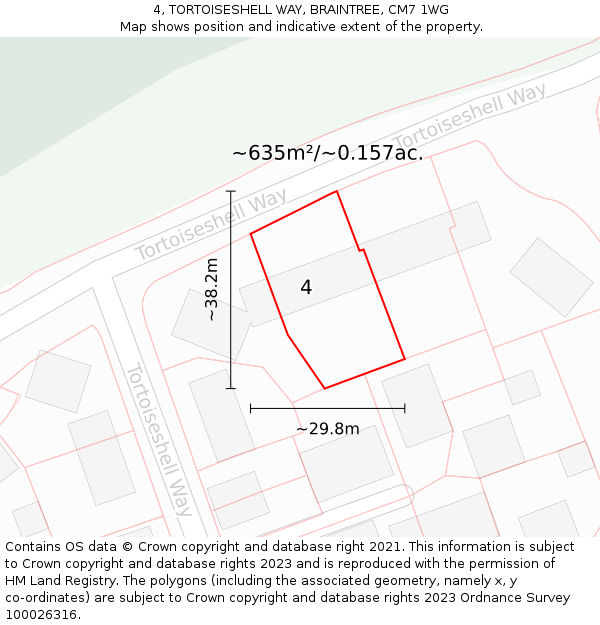 4, TORTOISESHELL WAY, BRAINTREE, CM7 1WG: Plot and title map