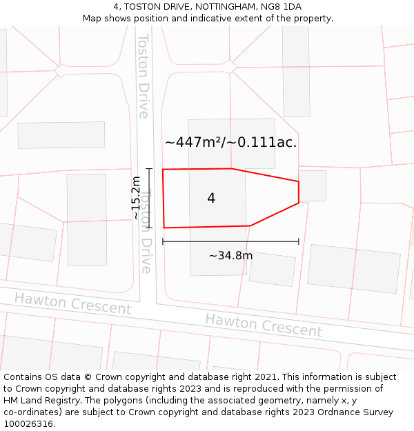 4, TOSTON DRIVE, NOTTINGHAM, NG8 1DA: Plot and title map