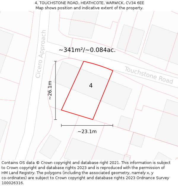 4, TOUCHSTONE ROAD, HEATHCOTE, WARWICK, CV34 6EE: Plot and title map