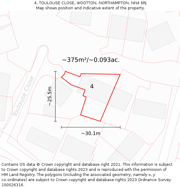 4, TOULOUSE CLOSE, WOOTTON, NORTHAMPTON, NN4 6RJ: Plot and title map