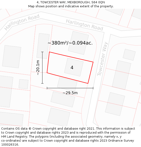 4, TOWCESTER WAY, MEXBOROUGH, S64 0QN: Plot and title map