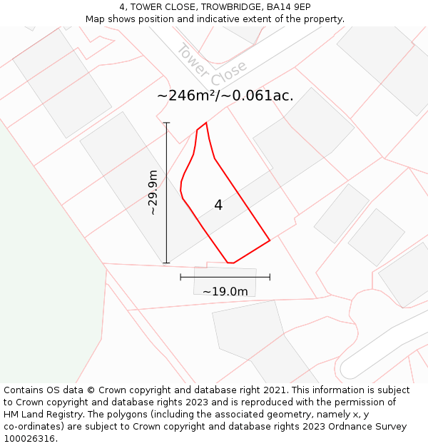 4, TOWER CLOSE, TROWBRIDGE, BA14 9EP: Plot and title map