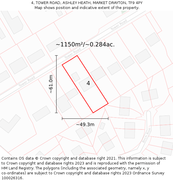 4, TOWER ROAD, ASHLEY HEATH, MARKET DRAYTON, TF9 4PY: Plot and title map
