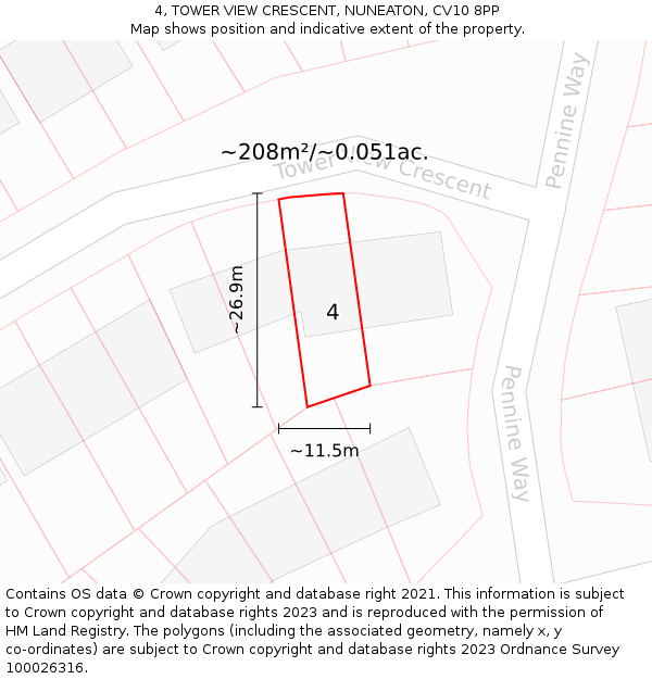 4, TOWER VIEW CRESCENT, NUNEATON, CV10 8PP: Plot and title map