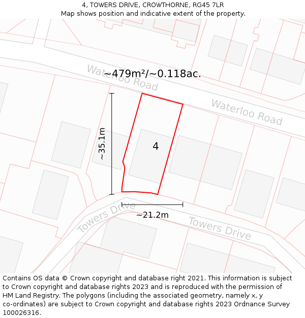 4, TOWERS DRIVE, CROWTHORNE, RG45 7LR: Plot and title map
