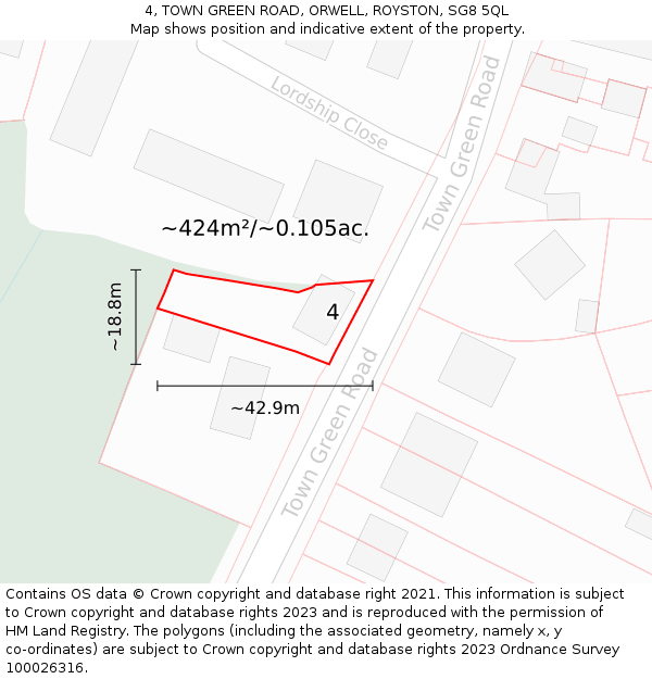 4, TOWN GREEN ROAD, ORWELL, ROYSTON, SG8 5QL: Plot and title map