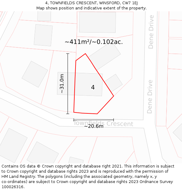 4, TOWNFIELDS CRESCENT, WINSFORD, CW7 1EJ: Plot and title map