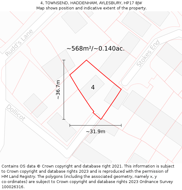 4, TOWNSEND, HADDENHAM, AYLESBURY, HP17 8JW: Plot and title map