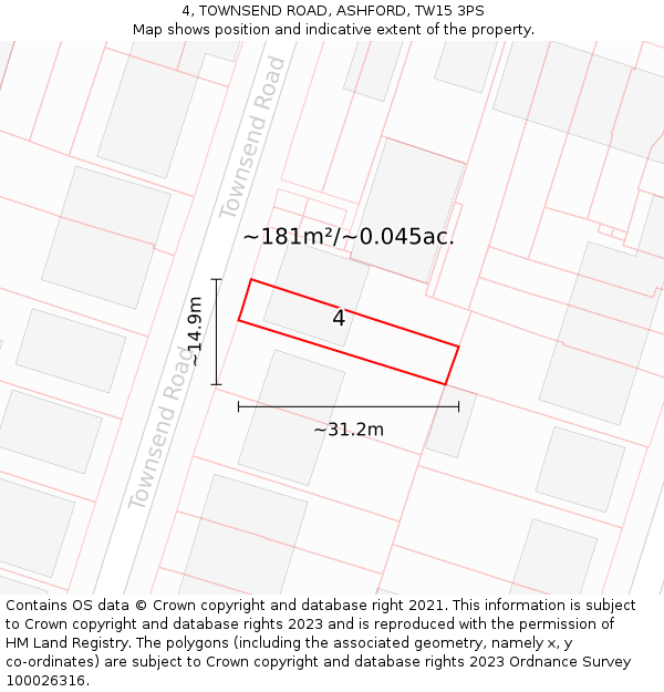 4, TOWNSEND ROAD, ASHFORD, TW15 3PS: Plot and title map