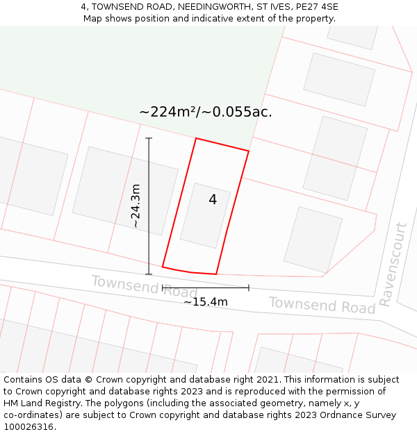 4, TOWNSEND ROAD, NEEDINGWORTH, ST IVES, PE27 4SE: Plot and title map