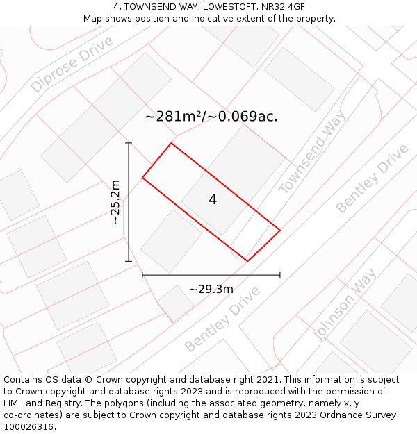 4, TOWNSEND WAY, LOWESTOFT, NR32 4GF: Plot and title map