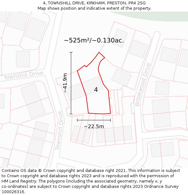 4, TOWNSHILL DRIVE, KIRKHAM, PRESTON, PR4 2SG: Plot and title map